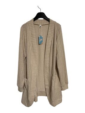 Ribbed Open-Front Cardigan in Taupe